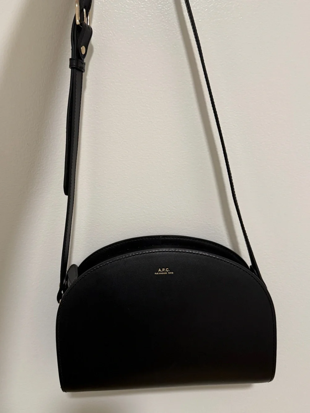 A.P.C. Black Demi-Lune Crossbody Bag with Gold Logo